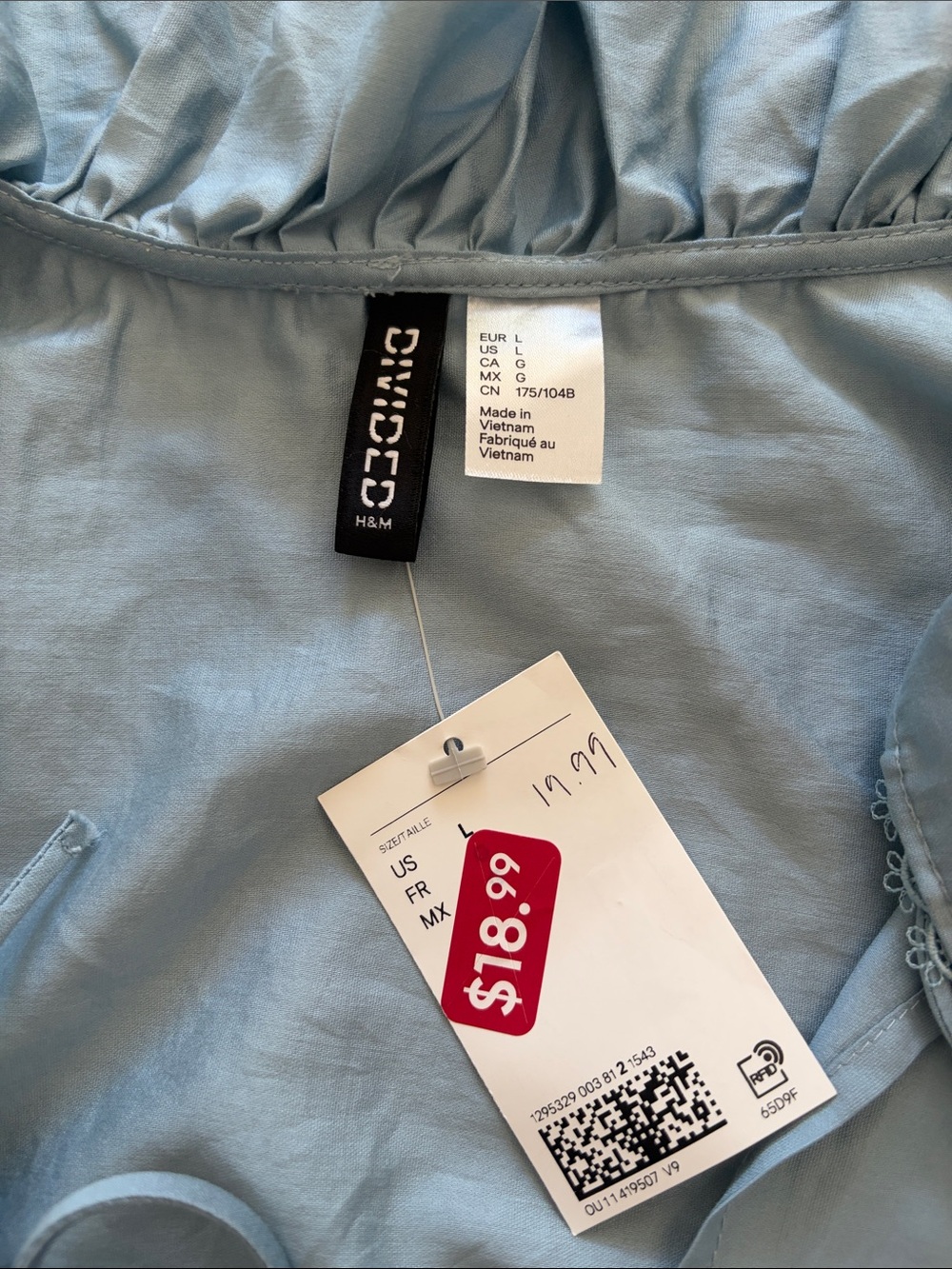 H&M Light Blue Ruffle Collar Tie-Front Blouse, nwt - Picture 10 of 17